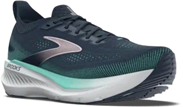 Quarter turn view Women's Brooks Footwear style name Glycerin GTS 23 Wide in color Spellbound/ Yucca/ Pink. Sku: 120492-1D453