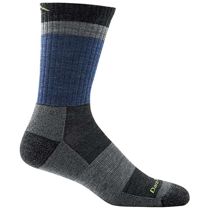 Quarter view Men's Darn Tough Sock style name Heady Stripe Micro Crew Light in color Blue. Sku: 1924-BLUE