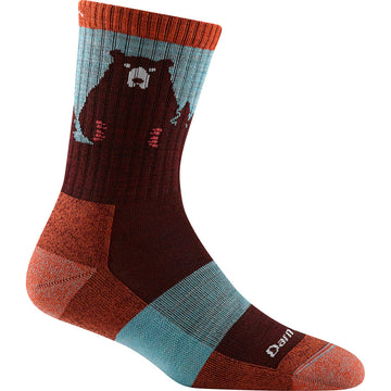 Women's Darn Tough Socks style name Bear Town Micro Crew Light Cushion in color Burgundy. Sku: 1970-BURGUNDY
