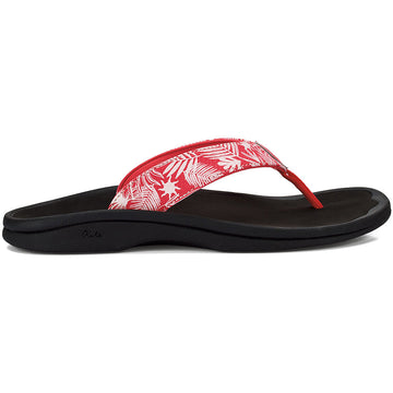 Quarter view Women's Olukai Footwear style name Ohana in color Lehua Flower/Onyx. Sku: 20110-LFOX