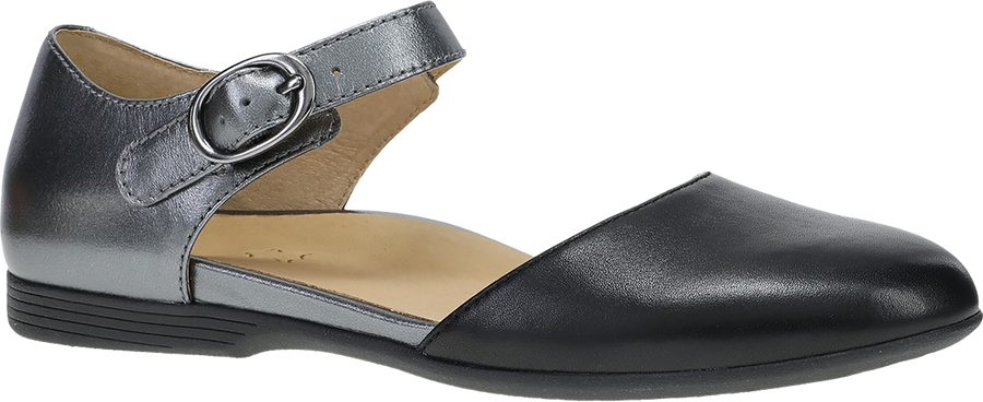 Quarter turn view Women's Dansko Footwear style name Liv in color BLK/PEWTER. Sku: 2049020200