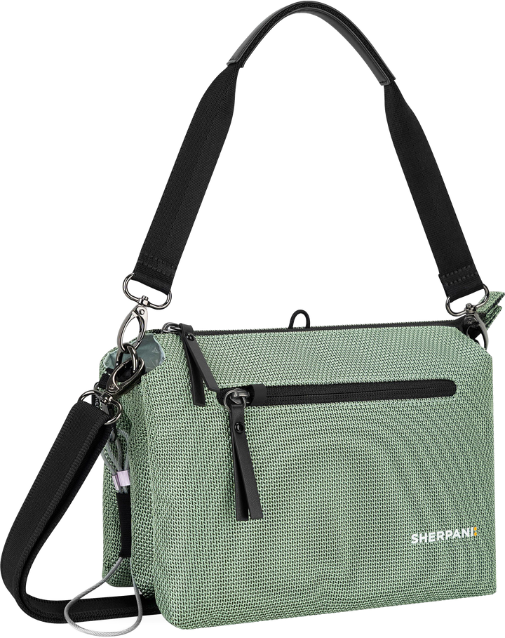 Quarter turn view Women's Sherpani Hand Bag style name Mei At in color Aloe Mist. Sku: 26-MEI0002060
