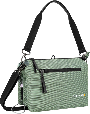 Quarter turn view Women's Sherpani Hand Bag style name Mei At in color Aloe Mist. Sku: 26-MEI0002060