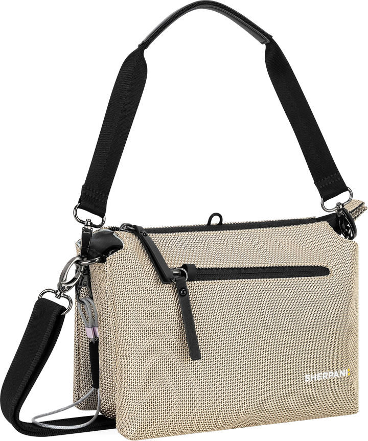 Quarter turn view Women's Sherpani Hand Bag style name Mei At in color Straw. Sku: 26-MEI0003060