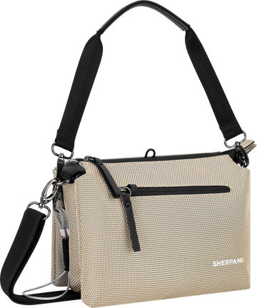 Quarter turn view Women's Sherpani Hand Bag style name Mei At in color Straw. Sku: 26-MEI0003060