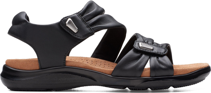 Quarter turn view Women's Clarks Footwear style name Kitly Ave Wide in color Black. Sku: 26177303W