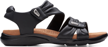 Quarter turn view Women's Clarks Footwear style name Kitly Ave Wide in color Black. Sku: 26177303W