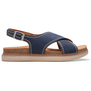 Quarter view Women's Clarks Footwear style name Arwell Sling in color Navy Nubuck. Sku: 26177585