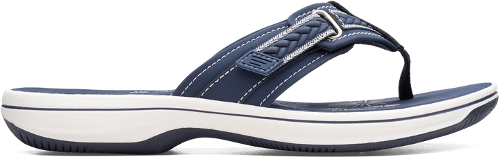 Quarter turn view Women's Clarks Footwear style name Breezey Sun H in color Navy. Sku: 26182352
