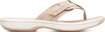 Quarter turn view Women's Clarks Footwear style name Breezey Sun H in color Sand. Sku: 26182354