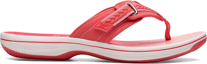 Quarter turn view Women's Clarks Footwear style name Breezey Sun H in color Bright Coral. Sku: 26183644