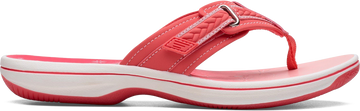 Quarter turn view Women's Clarks Footwear style name Breezey Sun H in color Bright Coral. Sku: 26183644