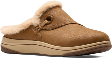 Quarter turn view Women's Clarks Footwear style name Breeze Myth Wide in color DARK TAN. Sku: 26184188W