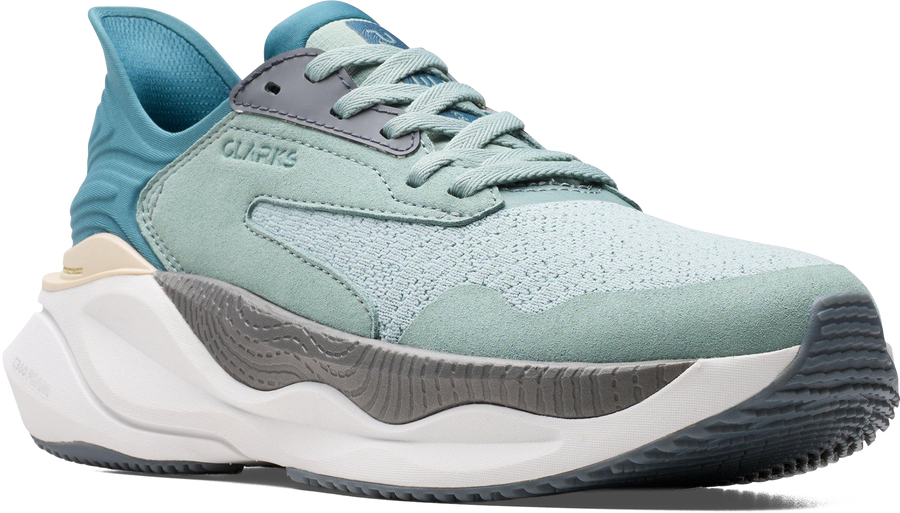 Quarter turn view Women's Clarks Footwear style name Clarks Pace in color AQUA COMBI. Sku: 26184588