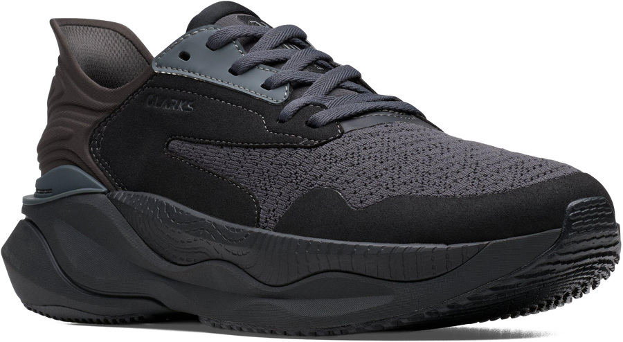 Quarter turn view Men's Clarks Footwear style name Clarks Pace in color BLACK. Sku: 26184667