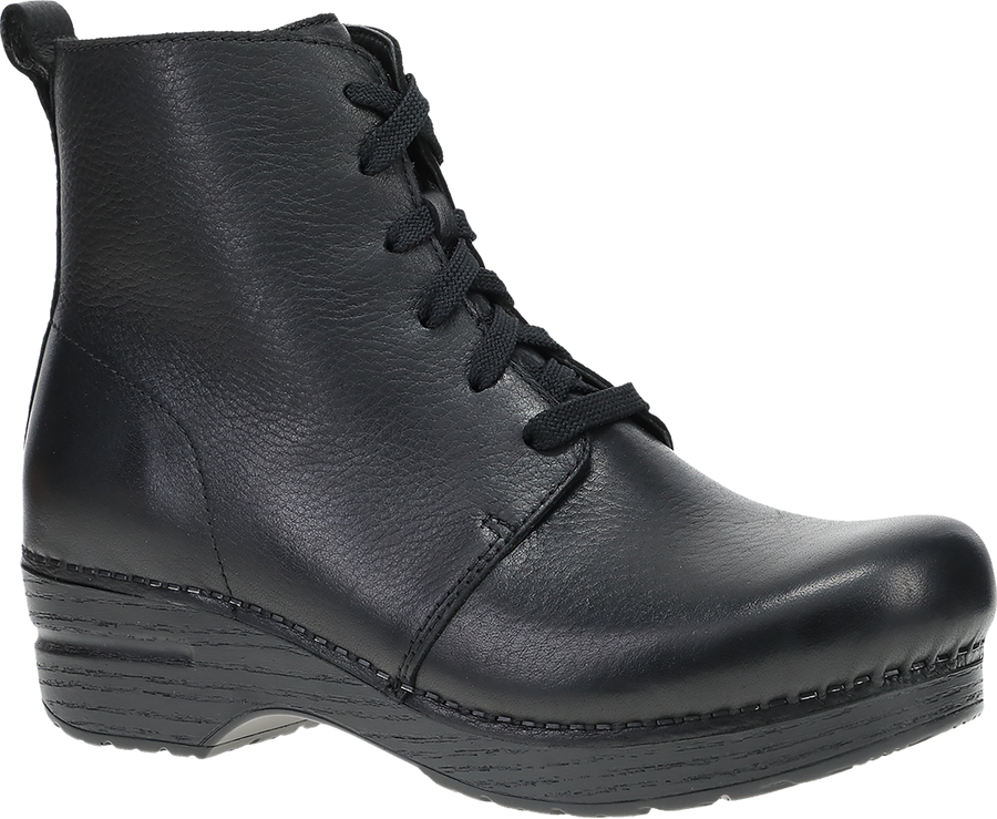 Quarter turn view Women's Dansko Footwear style name Sigourney in color BLACK TUMB. Sku: 336870202