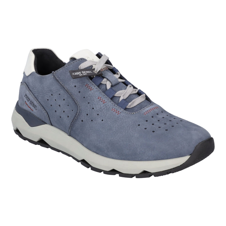 Blue sneaker with white sole on a white background