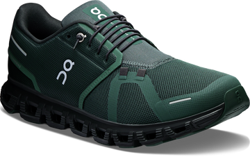 Quarter turn view Men's On Running Footwear style name Cloud 6 in color OLV/EVRGRN. Sku: 3MF10072841