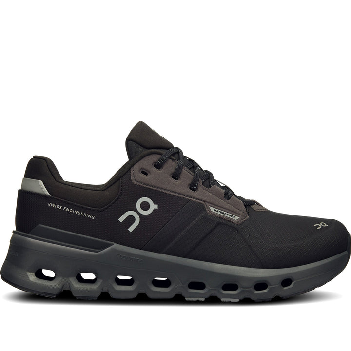 Quarter turn Women's On Running Footwear style name Cloudrunner 2 Waterproof in color Magnet/ Black. Sku: 3WE10142130