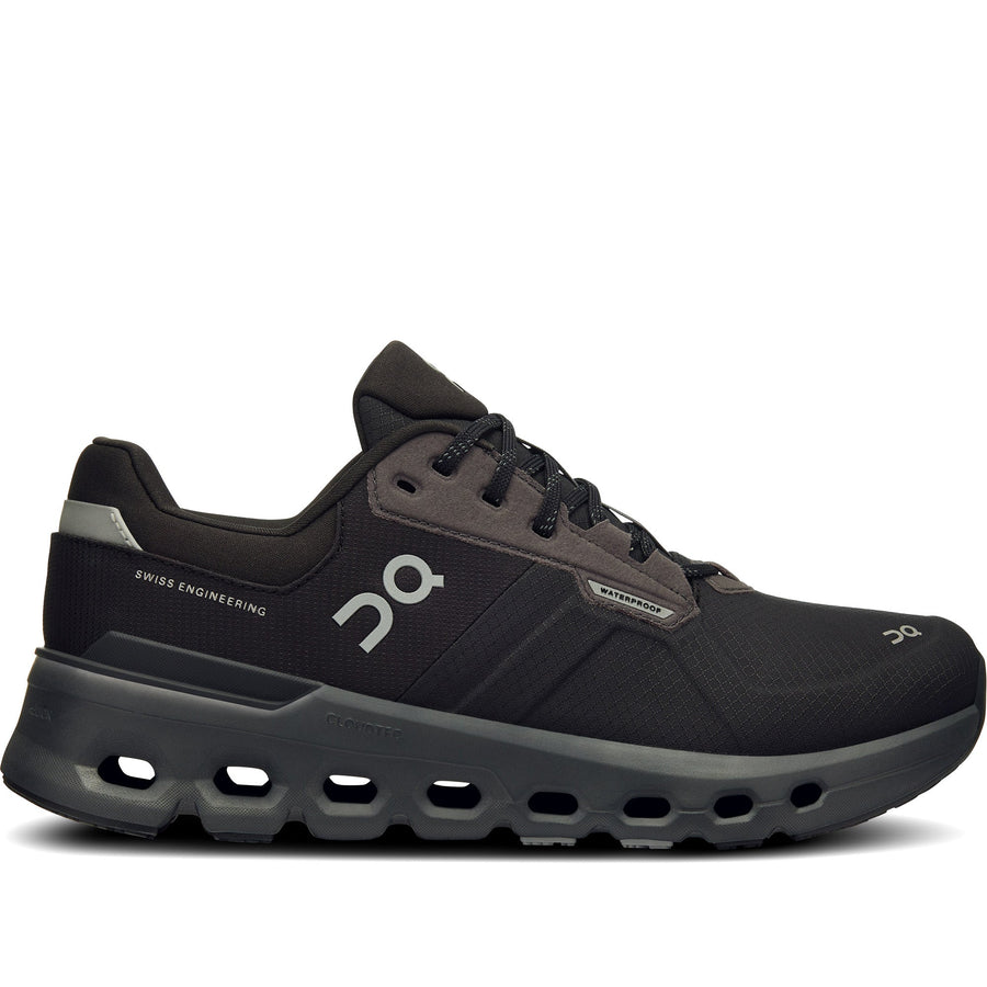 Quarter turn Women's On Running Footwear style name Cloudrunner 2 Waterproof in color Magnet/ Black. Sku: 3WE10142130