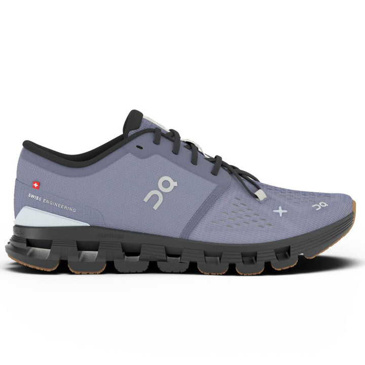 Quarter turn view Women's On Running Footwear style name Cloud X 4 in color Feather/ Black. Sku: 3WE30072545