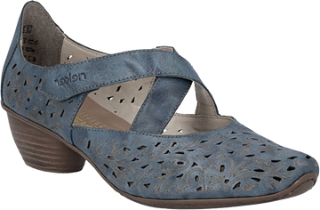 Quarter turn view Women's Rieker Footwear style name Mirjam 73 in color Whitelake. Sku: 43773-12