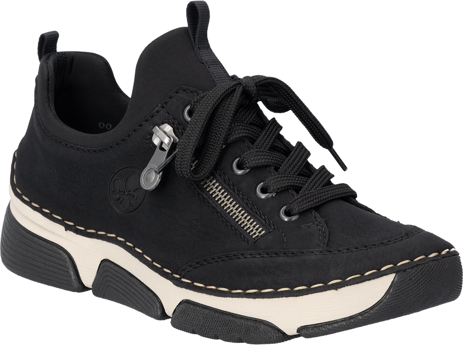 Quarter turn view Women's Rieker Footwear style name Angela 73 in color NABU/SCUBA. Sku: 45973-00