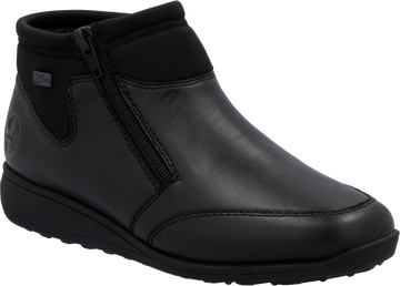 Quarter turn view Women's Rieker Footwear style name Donna 70 Waterproof in color SCHWARZ. Sku: 47270-00