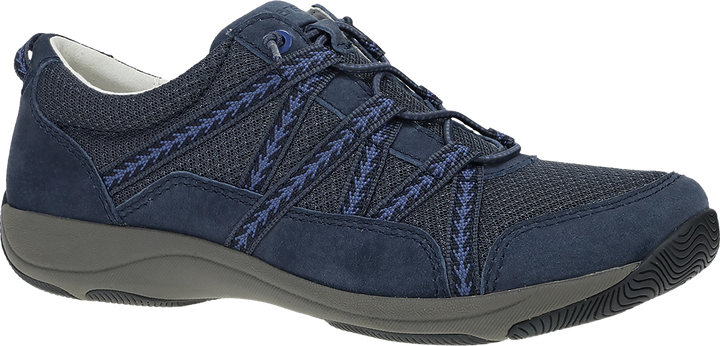 Quarter turn view Women's Dansko Footwear style name Harlyn in color NAVY SD. Sku: 4854750275