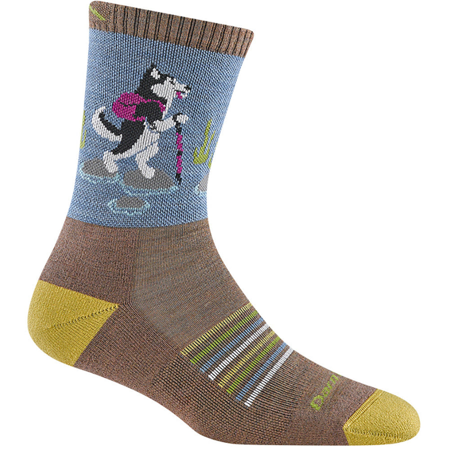 Quarter view Women's Darn Tough Sock style name Critter Club Micro Crew Light in color Bark. Sku: 5001-BARK