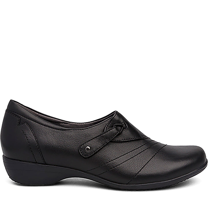 Quarter turn Women's Dansko Footwear style name Franny in color Black Leather. Sku: 5500100200