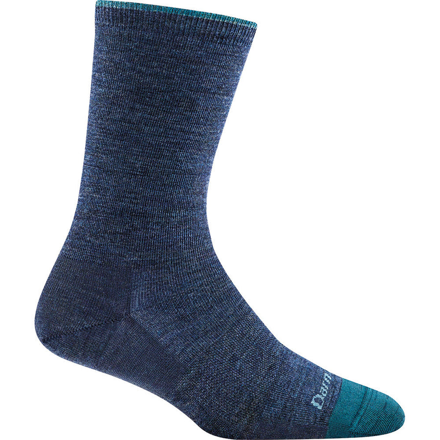 Quarter view Women's Darn Tough Sock style name Solid Basic Crew Light color Denim . Sku: 6012-DENIM