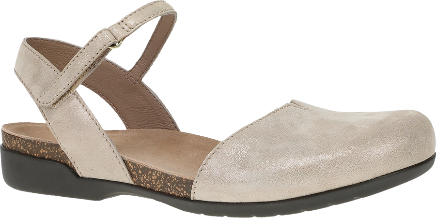 Quarter turn view Women's Dansko Footwear style name Rowan in color BEIGE SPRK. Sku: 6025175300