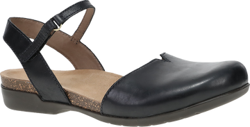 Quarter turn view Women's Dansko Footwear style name Rowan Wide in color BLK WAX BN. Sku: 6032475300