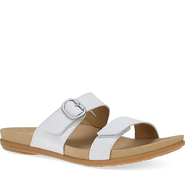 Quarter turn Women's Dansko Footwear style name Justine in color White Full Grain. Sku: 6220001200