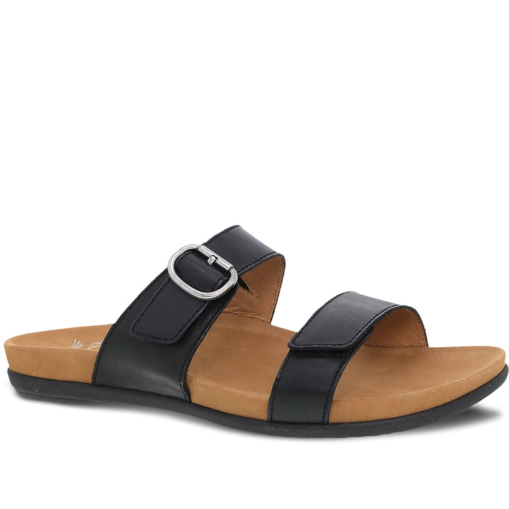 Quarter turn Women's Dansko Footwear style name Justine in color Black Calf. Sku: 6220500200