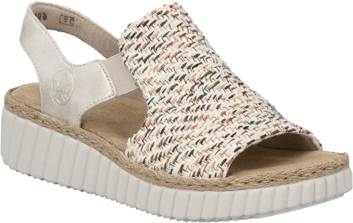 Quarter turn view Women's Rieker Footwear style name Rachel 76 in color Beige/ Muschel. Sku: 69276-60