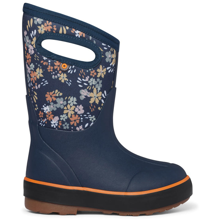 Quarter view Kid's Bogs Footwear style name Classic II Water Garden in color Indigo Multi. Sku: 73078-409