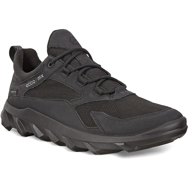 Quarter view Men's ECCO Footwear style name Mx M Low Gore-Tex in color Black/ Black. Sku: 820194-51052