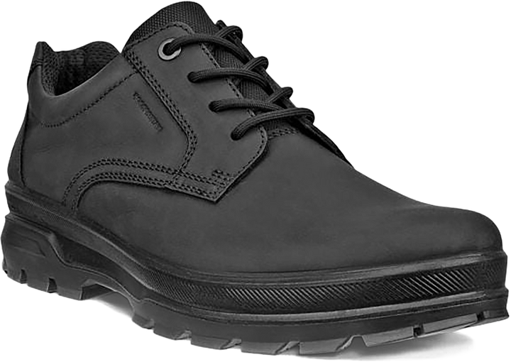 Quarter turn view Men's ECCO Footwear style name Rugged Track Plain Toe Waterproof in color BLACK. Sku: 838164-02001
