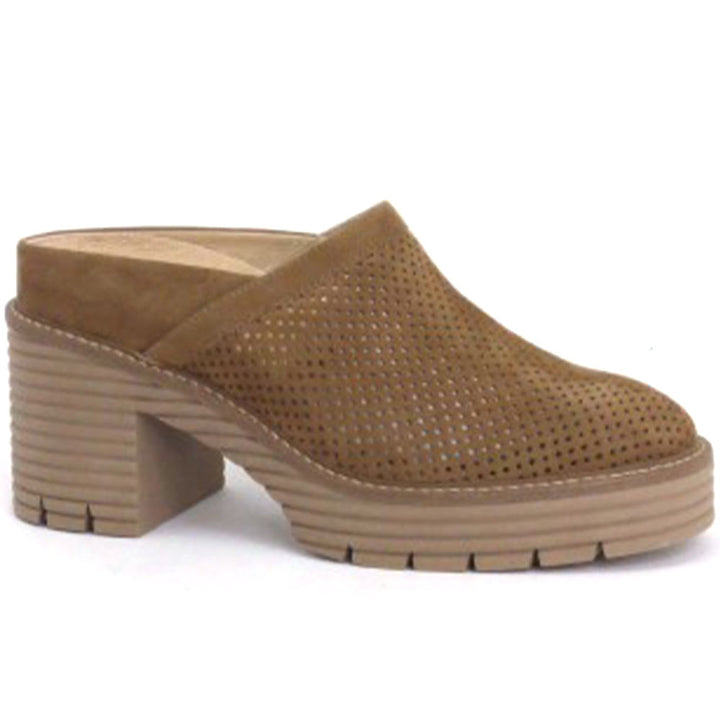 Quarter turn view Women's Soft Waves Footwear style name Morgan Clog in color Cognac Velour. Sku: 88816-003