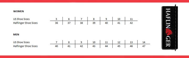 Haflinger size conversion chart