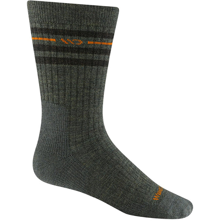 Quarter turn view Men's Wide Open Sock style name Vintage Stripe Cushion Crew in color Forest. Sku: 9002-FOREST