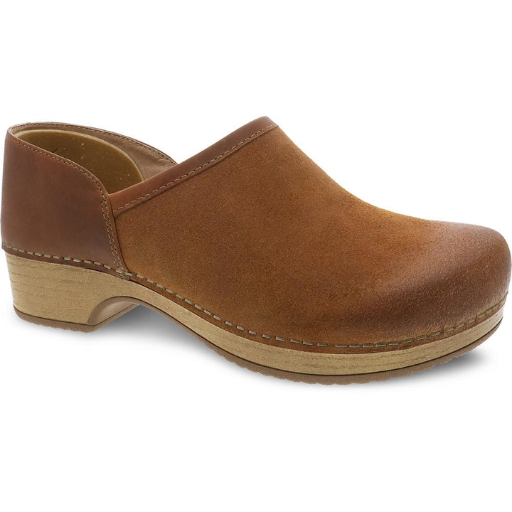 Quarter view Women's Dansko Footwear style name Brenna in color Tan Burnished Suede. Sku: 9431-151600