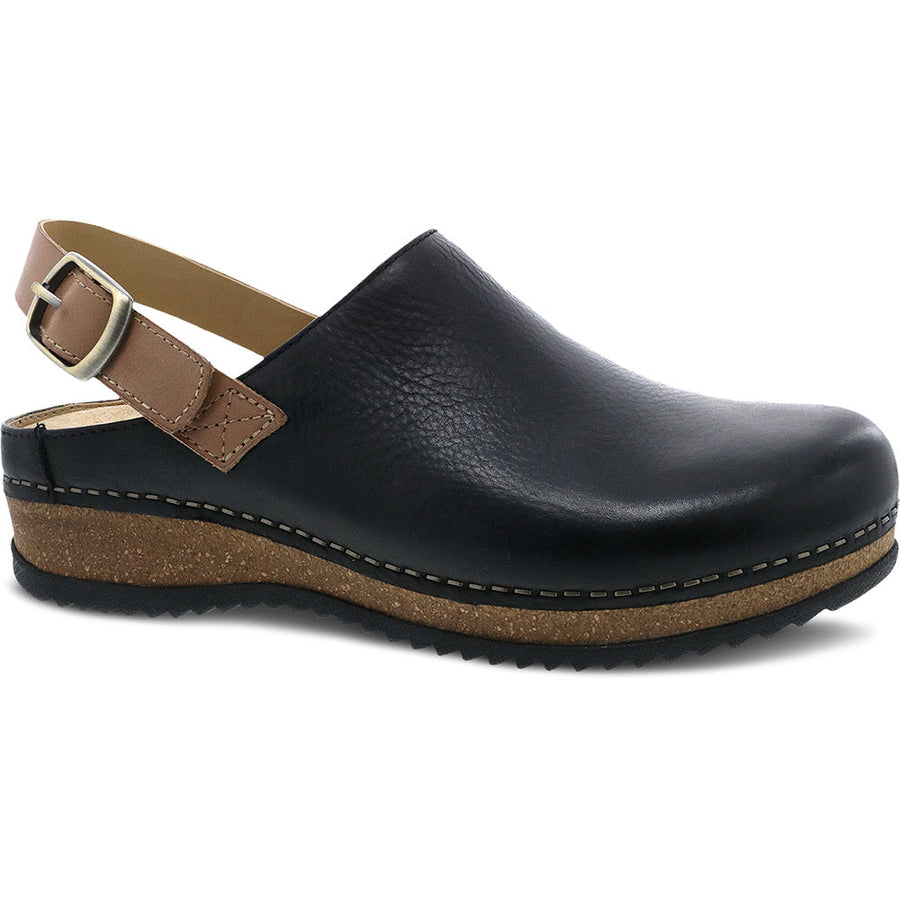 Quarter turn view Women's Dansko Footwear style name Merrin in color Black Waxy Milled. Sku: 9605-500200