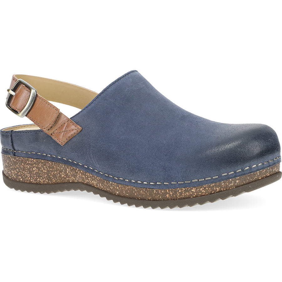 Quarter turn view Women's Dansko Footwear style name Merrin in color Blue Burnished Suede. Sku: 9605-545300