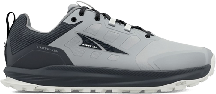 Quarter turn view Men's Altra Footwear style name Lone Peak 9 Waterproof Low in color GRAY. Sku: AL0A85PM-220