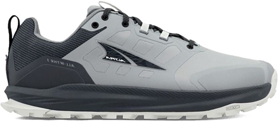 Quarter turn view Men's Altra Footwear style name Lone Peak 9 Waterproof Low in color GRAY. Sku: AL0A85PM-220