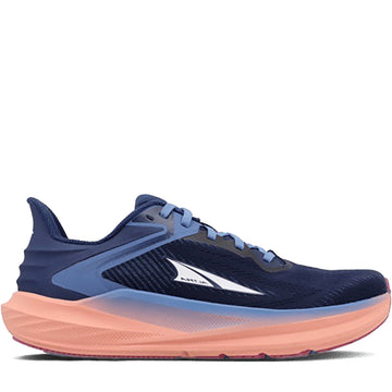 Quarter turn Women's Altra Footwear style name Torin 8 in color Navy. Sku: AL0A85QF-445