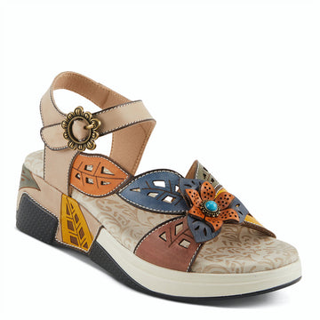 Quarter view Women's L'Artiste Footwear style name Alora in color Light Beige Multi. Sku: ALORA-LBGEM